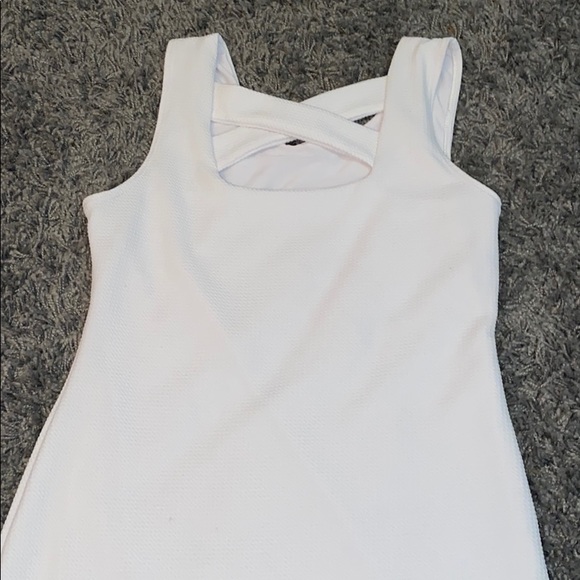 white fancy slip on dress with cross cross back - Picture 2 of 2